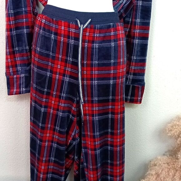 Nautica women's blue/red plaid plush V neck long-sleeve  2 Piece pajamas set XL - Picture 5 of 11